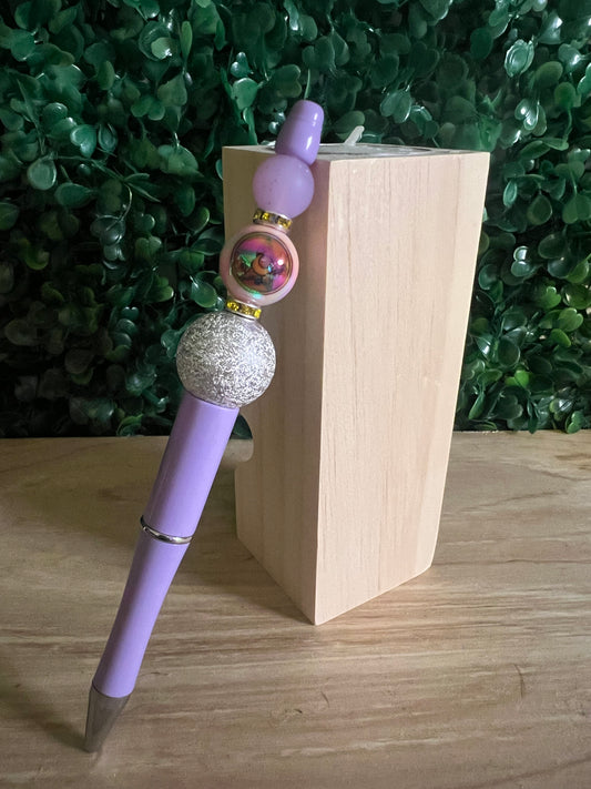 Refillable Sailor Moon Lavender Beaded Pen with Star Broach Focal Bead