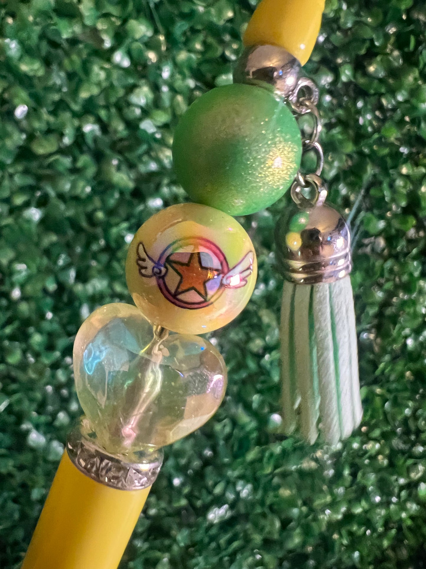 Refillable Sailor Moon Yellow Beaded Pen with Yellow Star Focal Bead